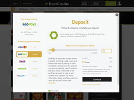 Deposit Section at InterCasino