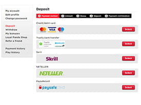 Deposit Section at Royal Panda Casino